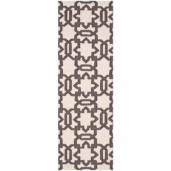 SAFAVIEH Dhurries Toria Geometric Wool Runner Rug, Ivory/Grey, 2'6" x 8'