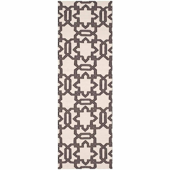 SAFAVIEH Dhurries Toria Geometric Wool Runner Rug, Ivory/Grey, 2'6" x 8'