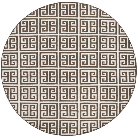 SAFAVIEH Dhurries Valentina Geometric Area Rug, Brown/Ivory, 7' x 7' Round