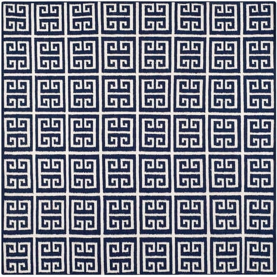 SAFAVIEH Dhurries Valentina Geometric Area Rug, Navy/Ivory, 7' x 7' Square