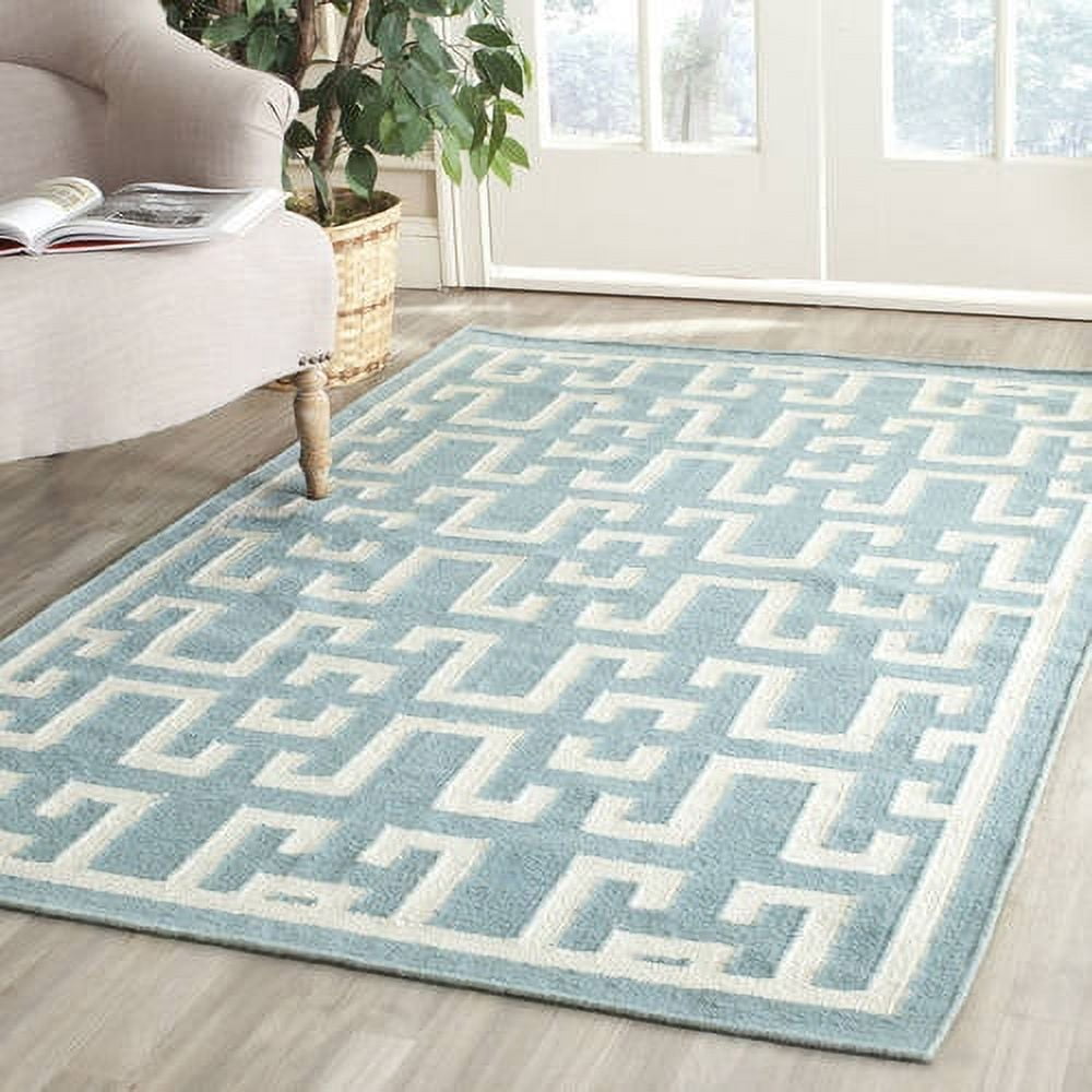 Seafoam & Ivory Geometric Handwoven Wool-Silk 6' x 9' Area Rug
