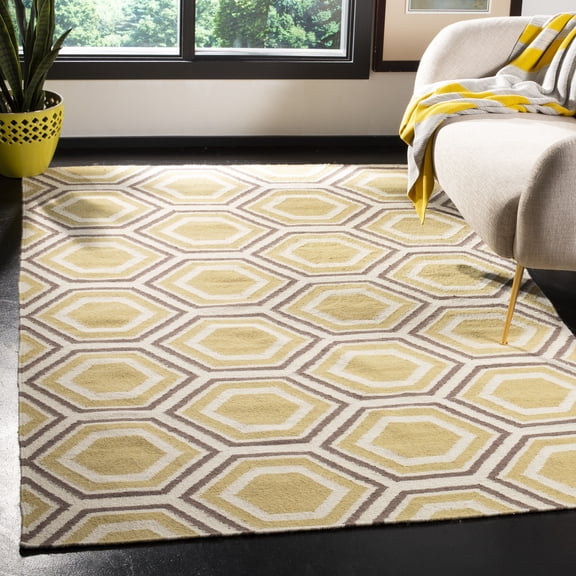 Safavieh Dhurries Weldon Geometric Wool Area Rug, Ivory/Yellow, 3' x 5'