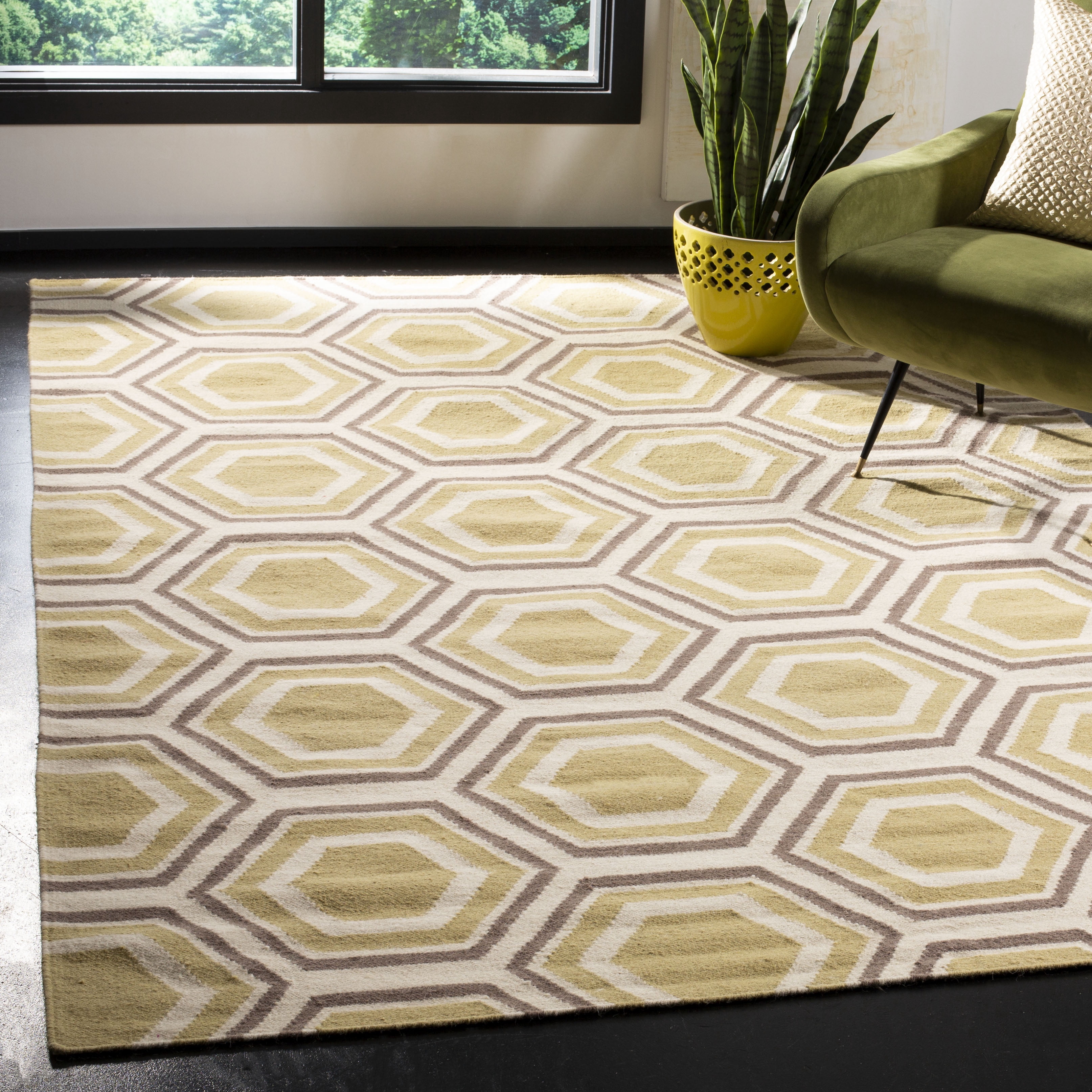 Safavieh Dhurries Weldon Geometric Wool Area Rug, Ivory/Yellow, 6' x 6' Square