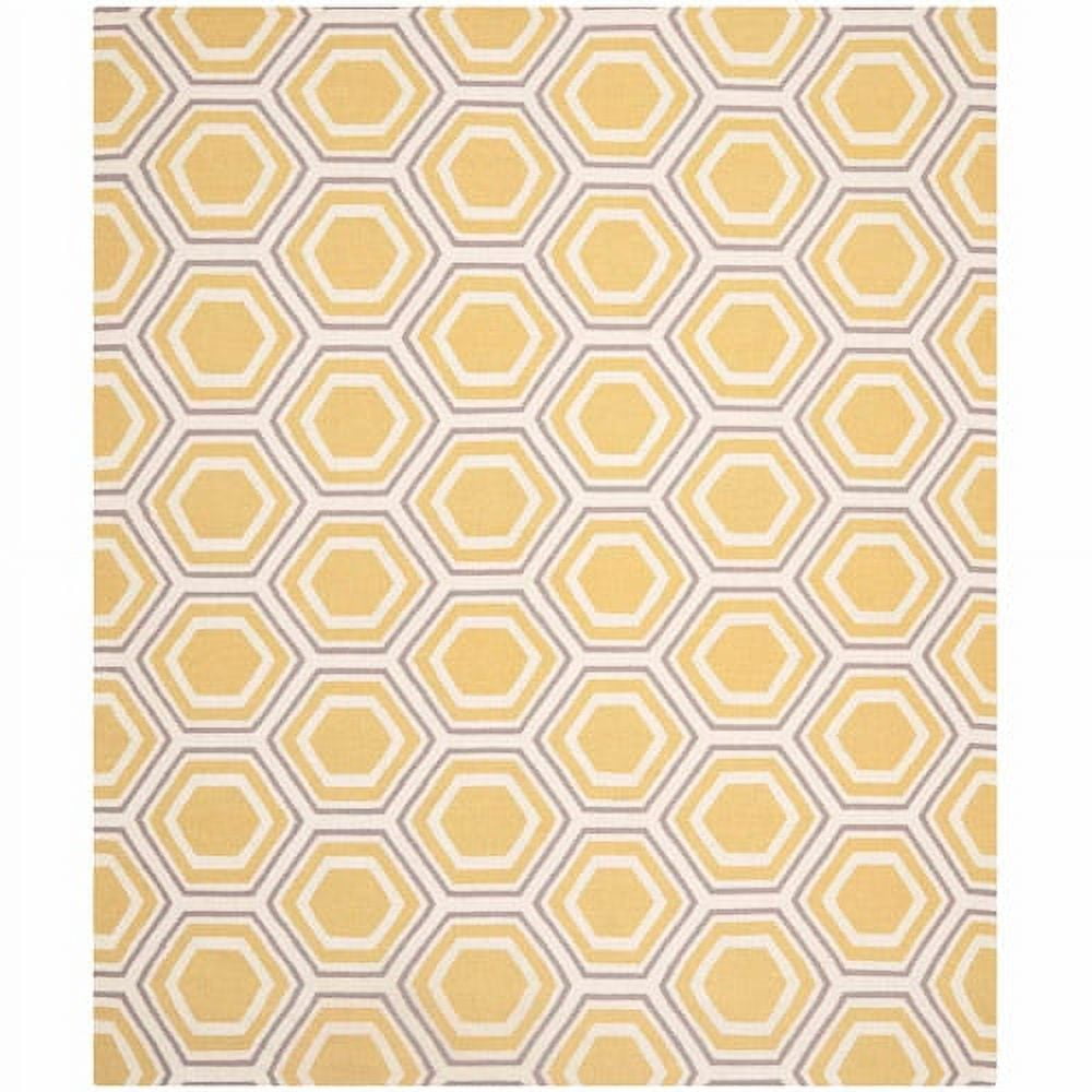 Ivory and Yellow Geometric Hexagon Wool Area Rug, 6' x 9'