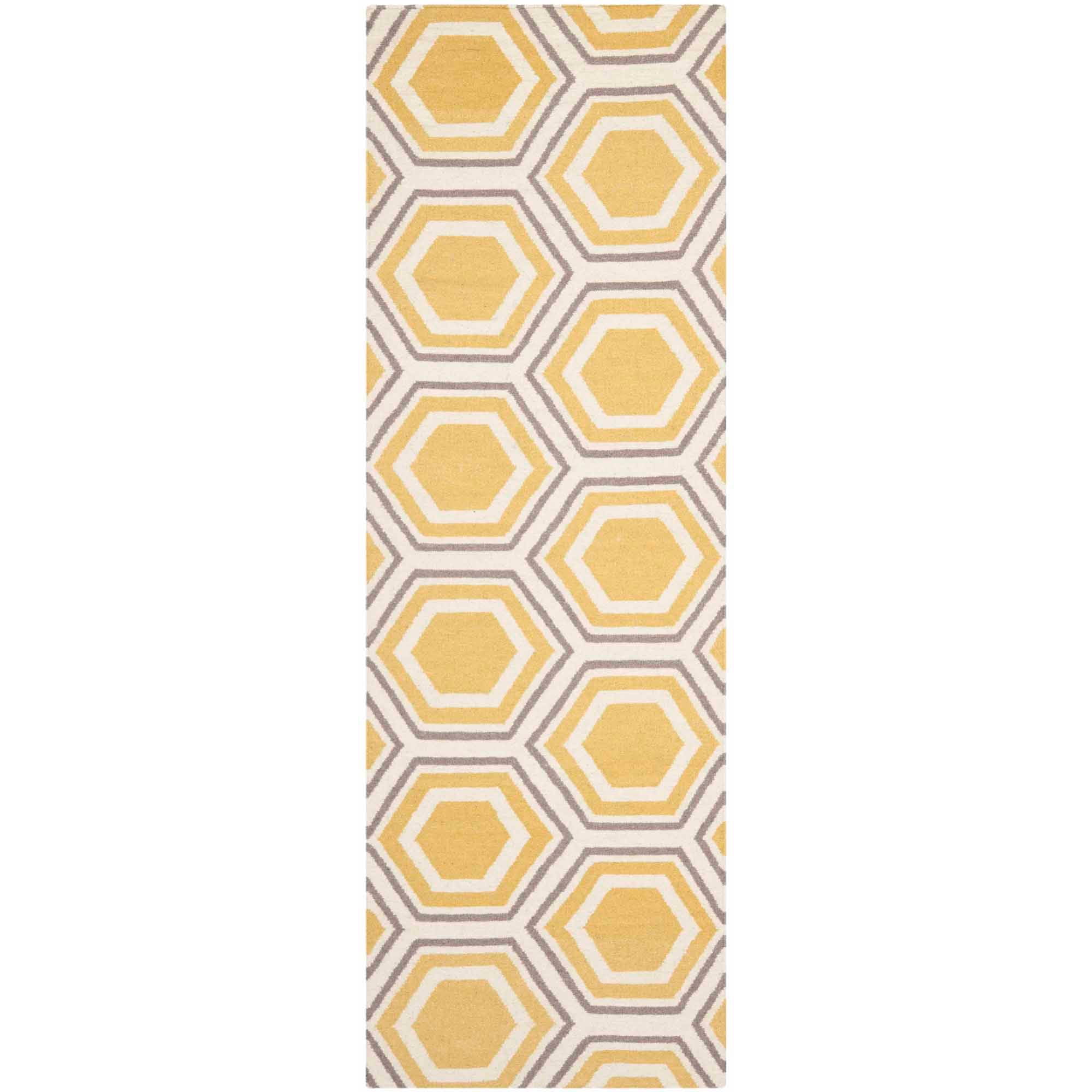 Ivory and Yellow Wool Flat Woven Geometric Runner Rug