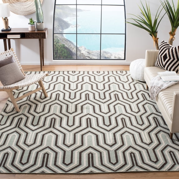 SAFAVIEH Dhurries Windsor Geometric Area Rug, Grey/Multi, 4' x 6'