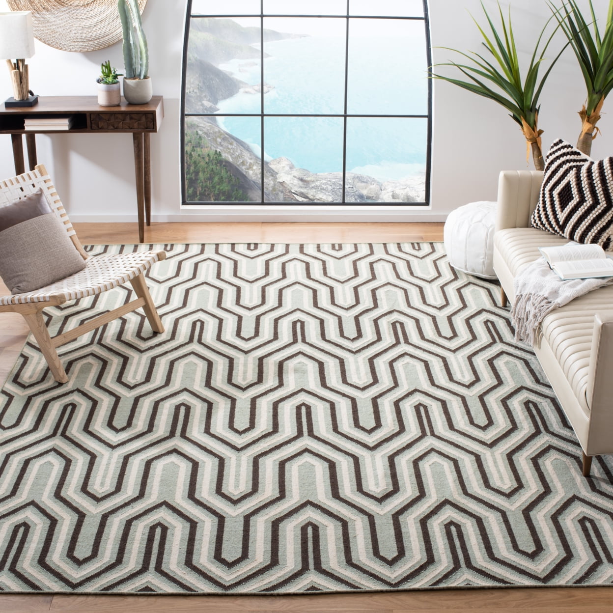 SAFAVIEH Dhurries Windsor Geometric Area Rug, Grey/Multi, 5' x 8'