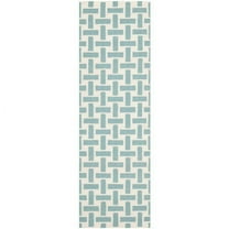 SAFAVIEH Dhurries Zola Geometric Wool Runner Rug, Turquoise/Ivory, 2'6" x 6'