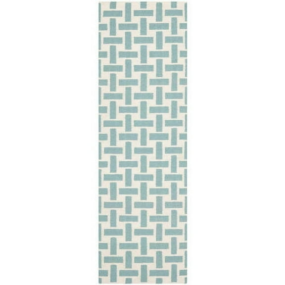SAFAVIEH Dhurries Zola Geometric Wool Runner Rug, Turquoise/Ivory, 2'6" x 6'