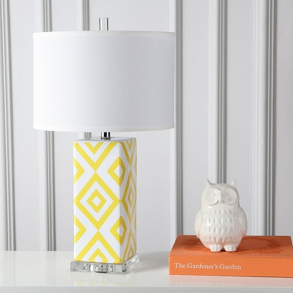 SAFAVIEH Diamonds 27 in. Ceramic Table Lamp with Off-White Cotton Shade, Set of 2