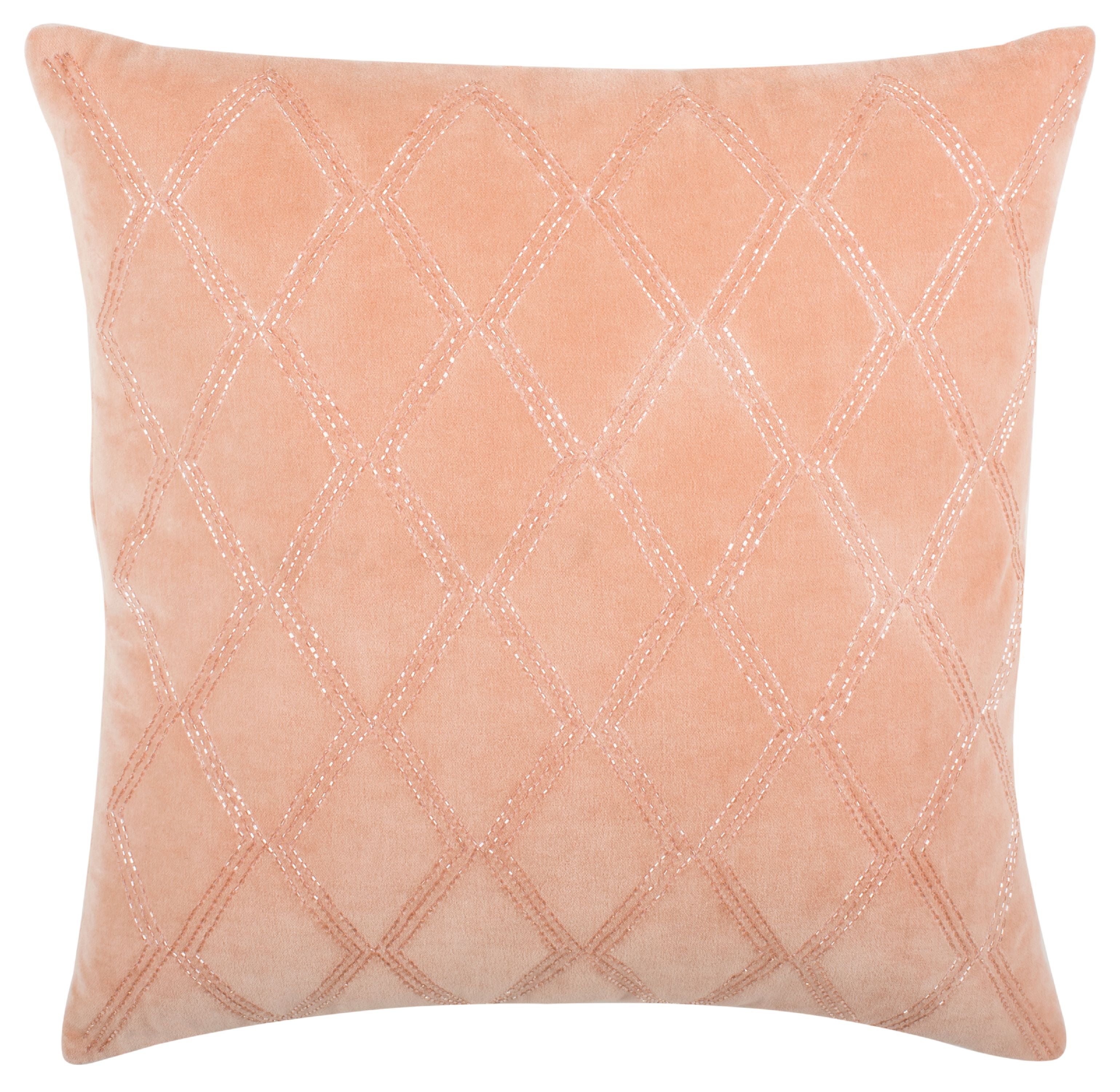 Blush Pink Embroidered Velvet Square Throw Pillow