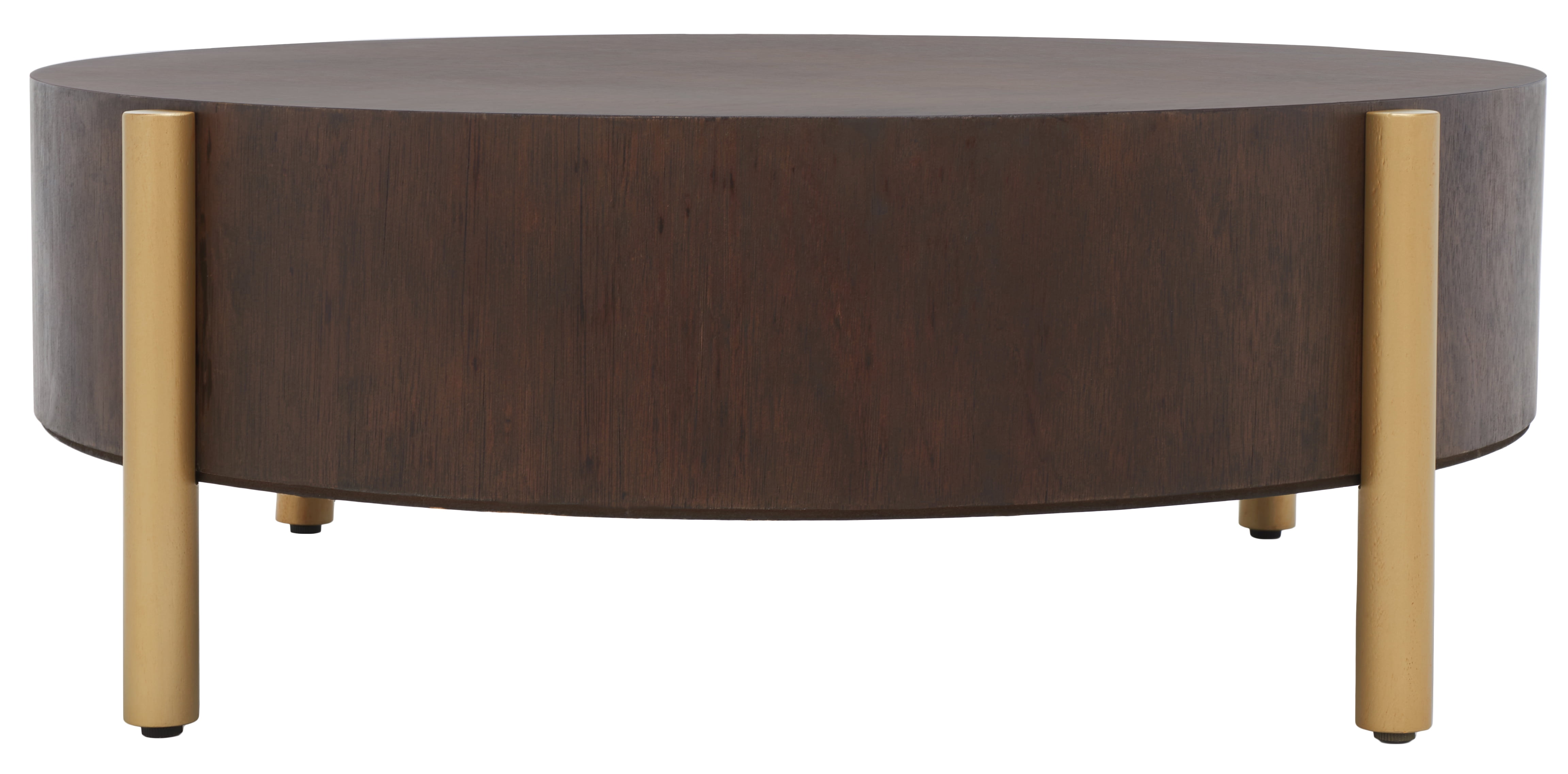 Diangela Round Dark Oak and Gold Coffee Table with Veneer Top