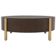 SAFAVIEH Diangela Modern Dark Oak/Gold Round Wood Coffee Table 34 in. W x 34 in. D x 12 in. H