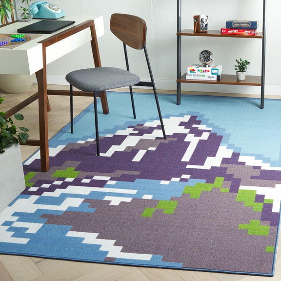 Safavieh Digital Artifact Caymen Geometric Machine Washable Area Rug, Blue/Purple, 5' x 7'