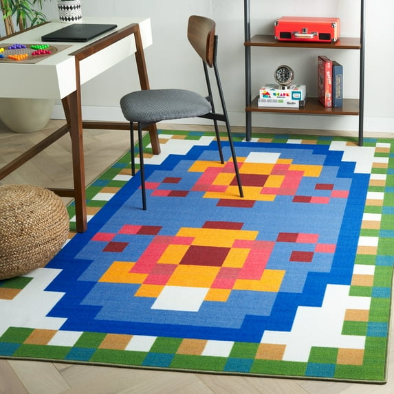 Safavieh Digital Artifact Sharalyn Geometric Machine Washable Area Rug, Blue/Orange, 5' x 7'