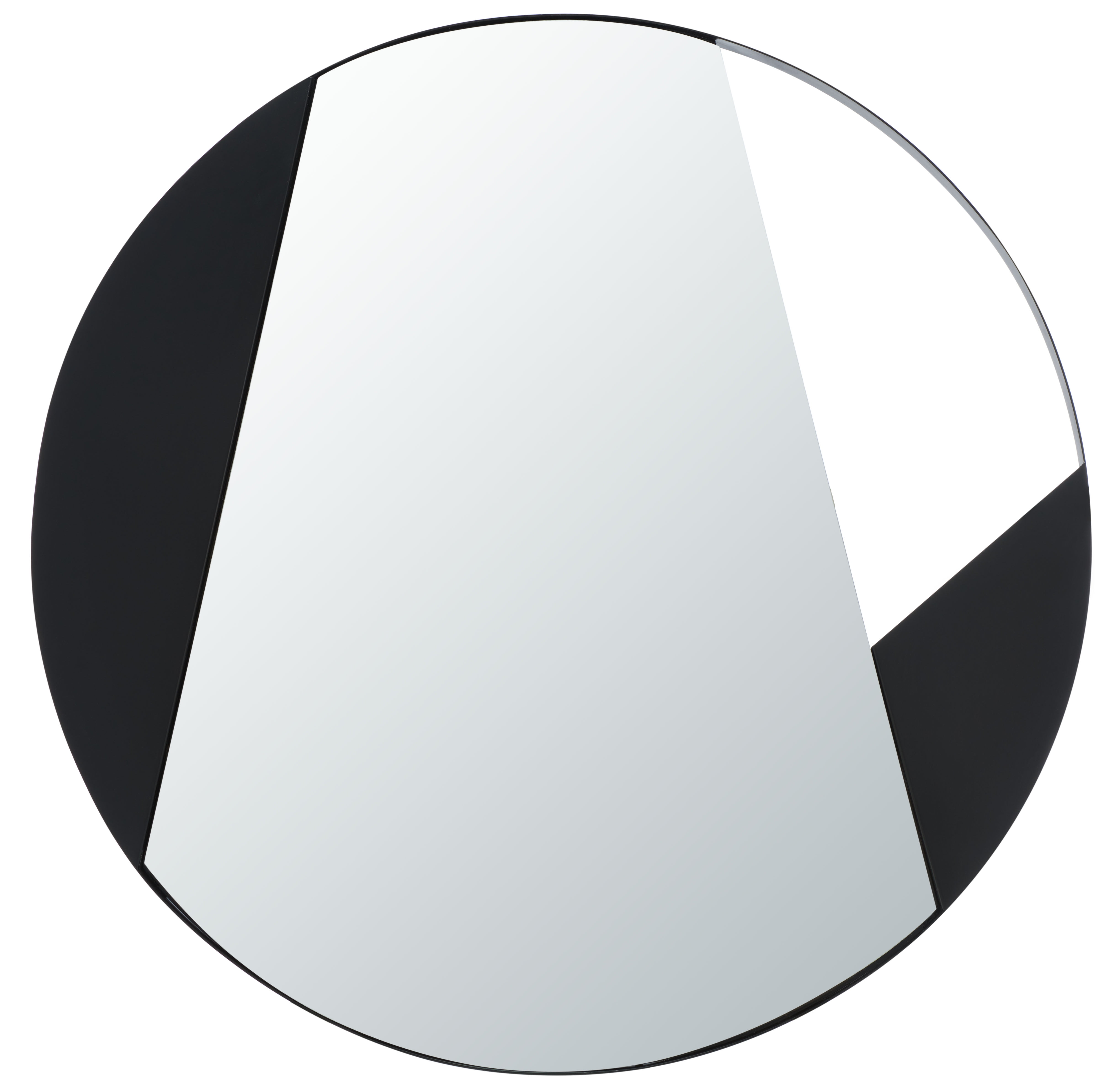 Contemporary Asymmetrical Round Wood Mirror in Matte Black