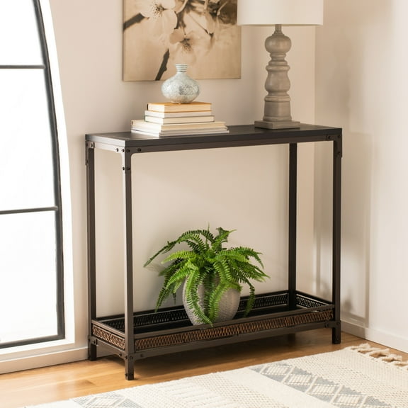 SAFAVIEH Dinesh Console Table With Storage Shelf Black / Dark Walnut