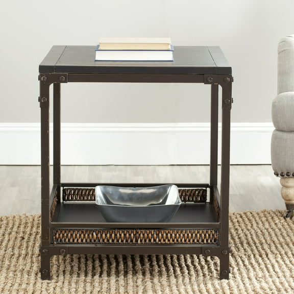 SAFAVIEH Dinesh Industrial End Table w/ Shelf, Black/ Dark Walnut