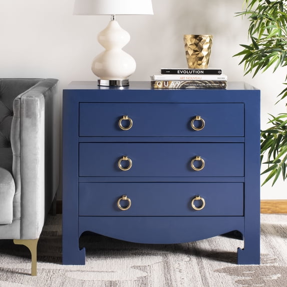 SAFAVIEH Dion Classic Solid 3 Drawer Chest, Lapis Blue/Gold Handles