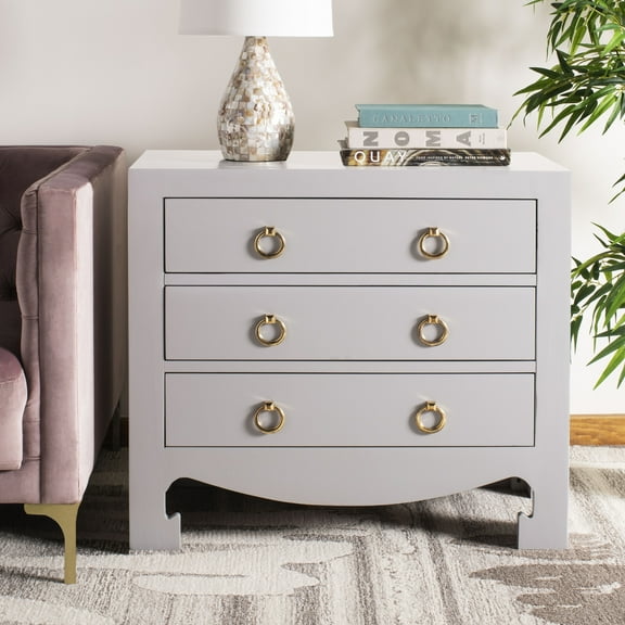 SAFAVIEH Dion Classic Solid 3 Drawer Chest, Lapis Grey/Gold Handles