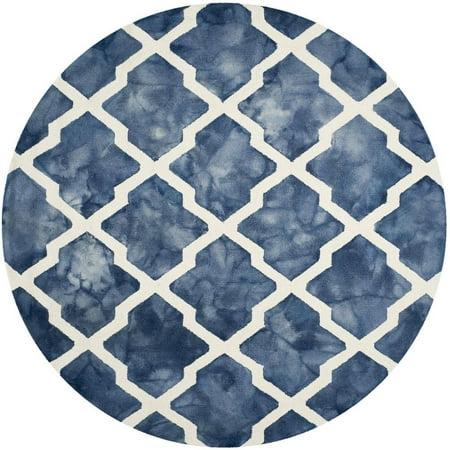 SAFAVIEH Dip Dye Altan Distressed Wool Area Rug, Navy/Ivory, 7' x 7' Round