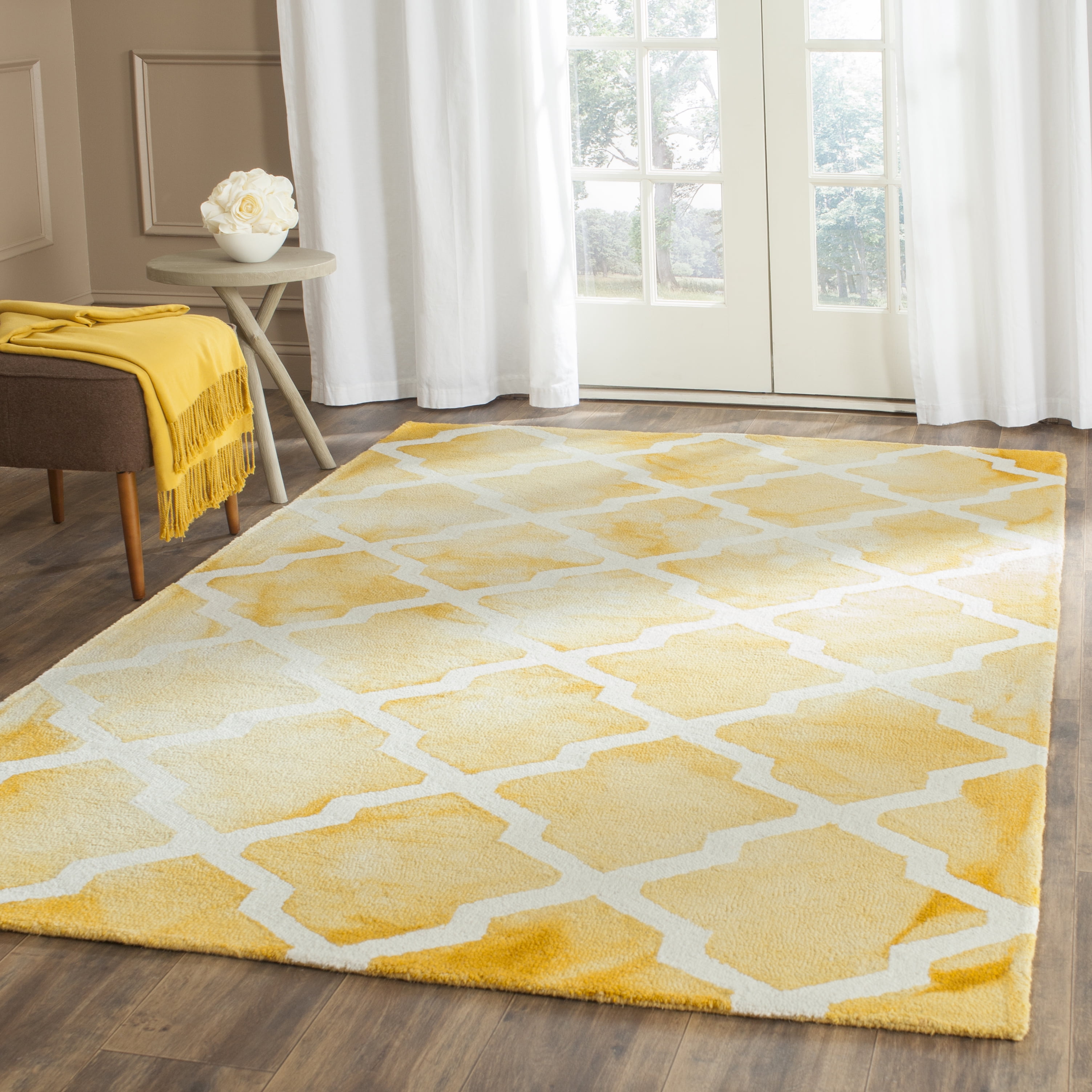 Safavieh Dip Dye Altan Distressed Wool Area Rug, Gold/Ivory, 6' x 9'