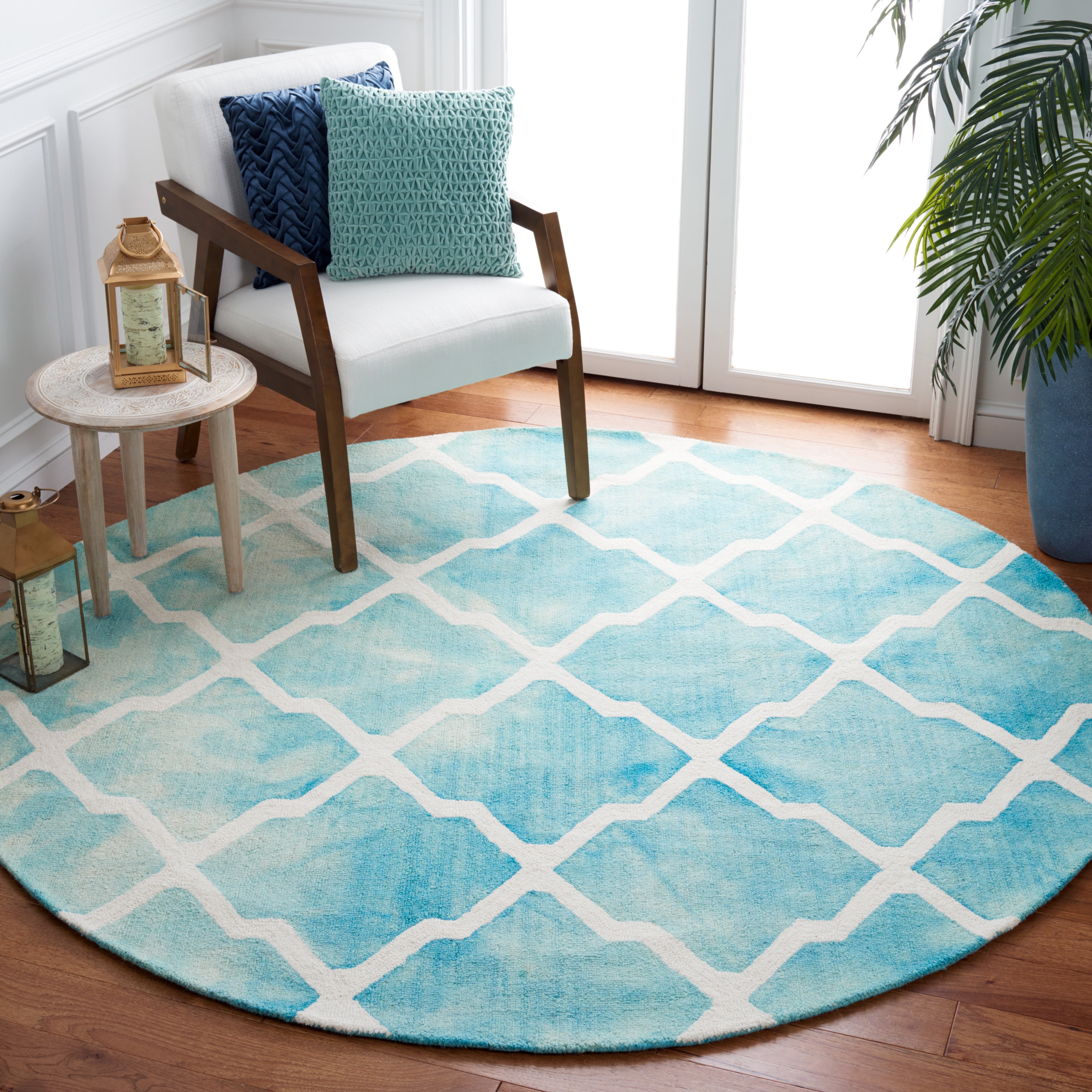 Safavieh Dip Dye Altan Distressed Wool Area Rug, Turquoise/Ivory, 7' x 7' Round