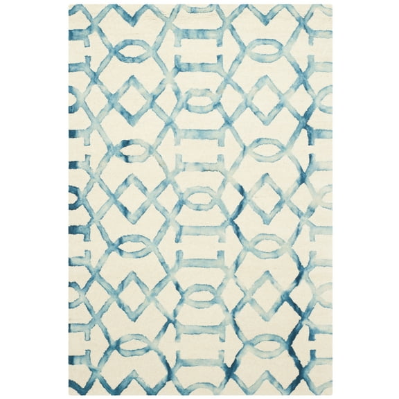 SAFAVIEH Dip Dye Anglia Distressed Wool Area Rug, Ivory/Turquoise, 4' x 6'