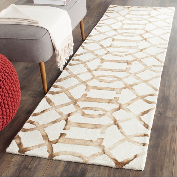 Safavieh Dip Dye Anglia Distressed Wool Runner Rug, Ivory/Camel, 2'3" x 12'