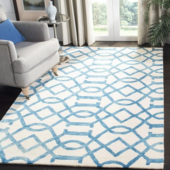 Safavieh Dip Dye Anglia Distressed Wool Area Rug, Ivory/Turquoise, 5' x 8'