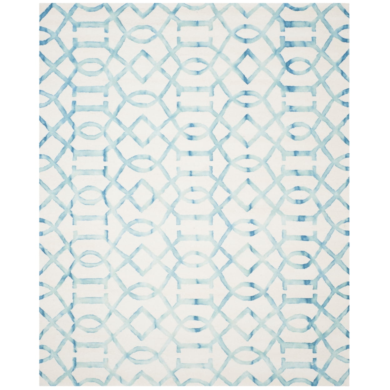Ivory and Turquoise Hand-Tufted Wool Runner Rug