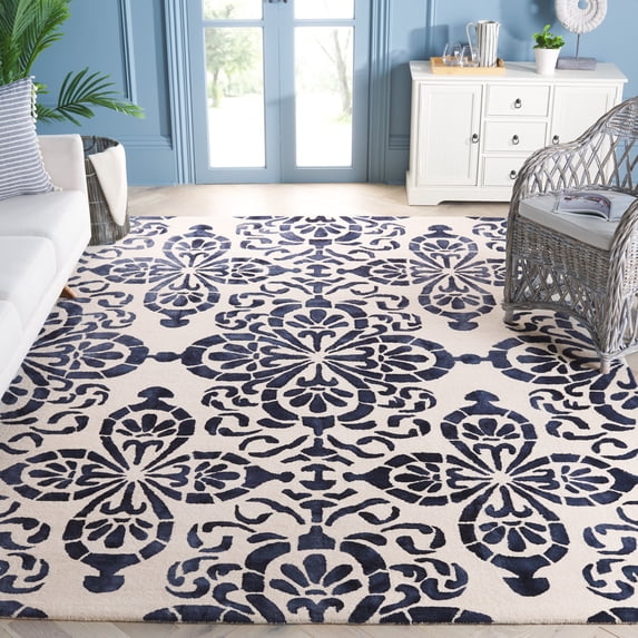 Safavieh Dip Dye Beaumont Distressed Wool Area Rug, Ivory/Navy, 9' x 12'