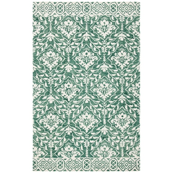 SAFAVIEH Dip Dye Beranadette Floral Wool Area Rug, Dark Green/Ivory, 2' x 3'