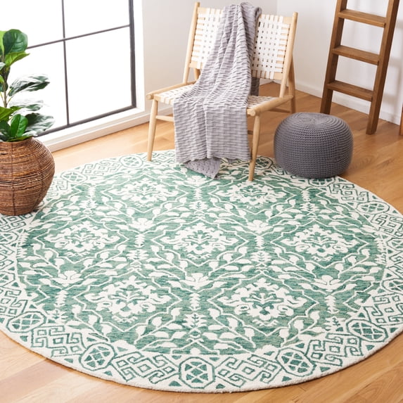 Safavieh Dip Dye Beranadette Floral Wool Area Rug, Dark Green/Ivory, 7' x 7' Round