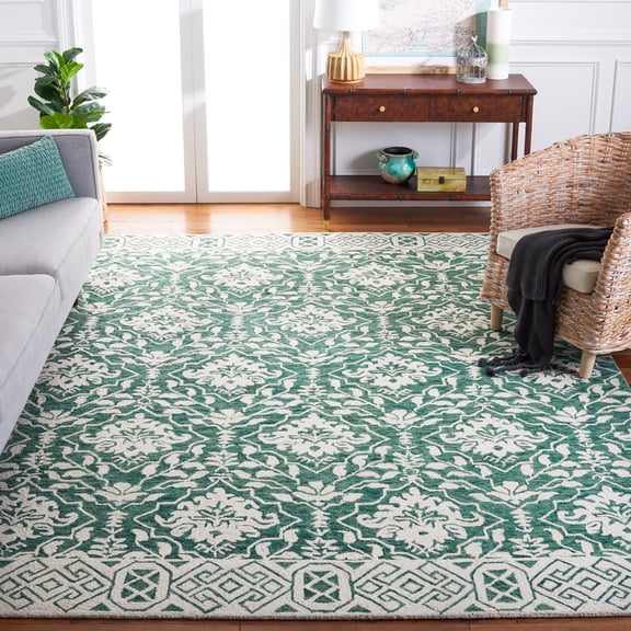 Safavieh Dip Dye Beranadette Floral Wool Area Rug, Dark Green/Ivory, 9' x 12'