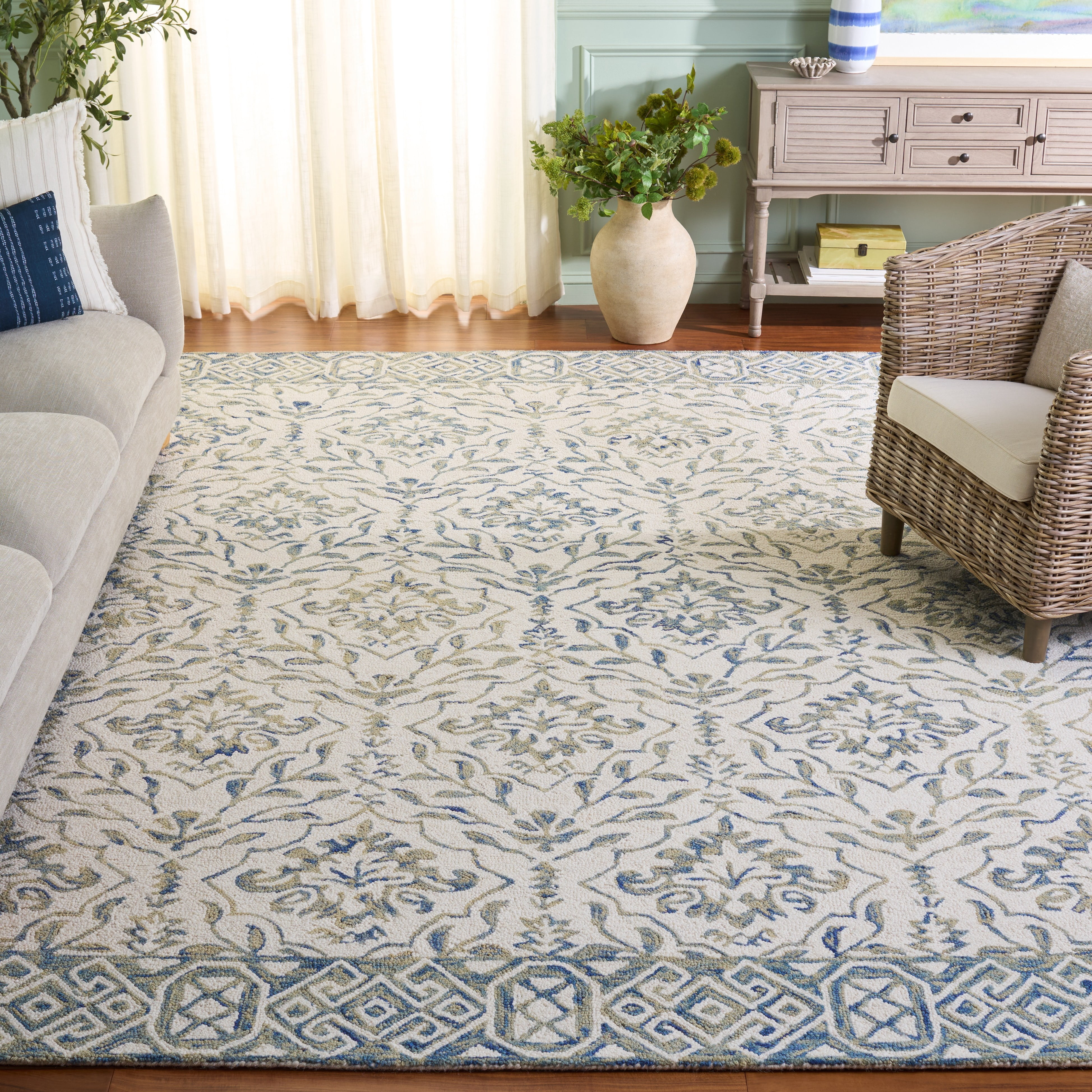 Safavieh Dip Dye Beranadette Floral Wool Area Rug, Light Blue/Ivory, 10' x 14'
