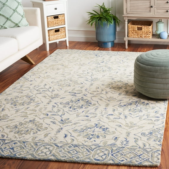 Safavieh Dip Dye Beranadette Floral Wool Area Rug, Light Blue/Ivory, 3' x 3' Square
