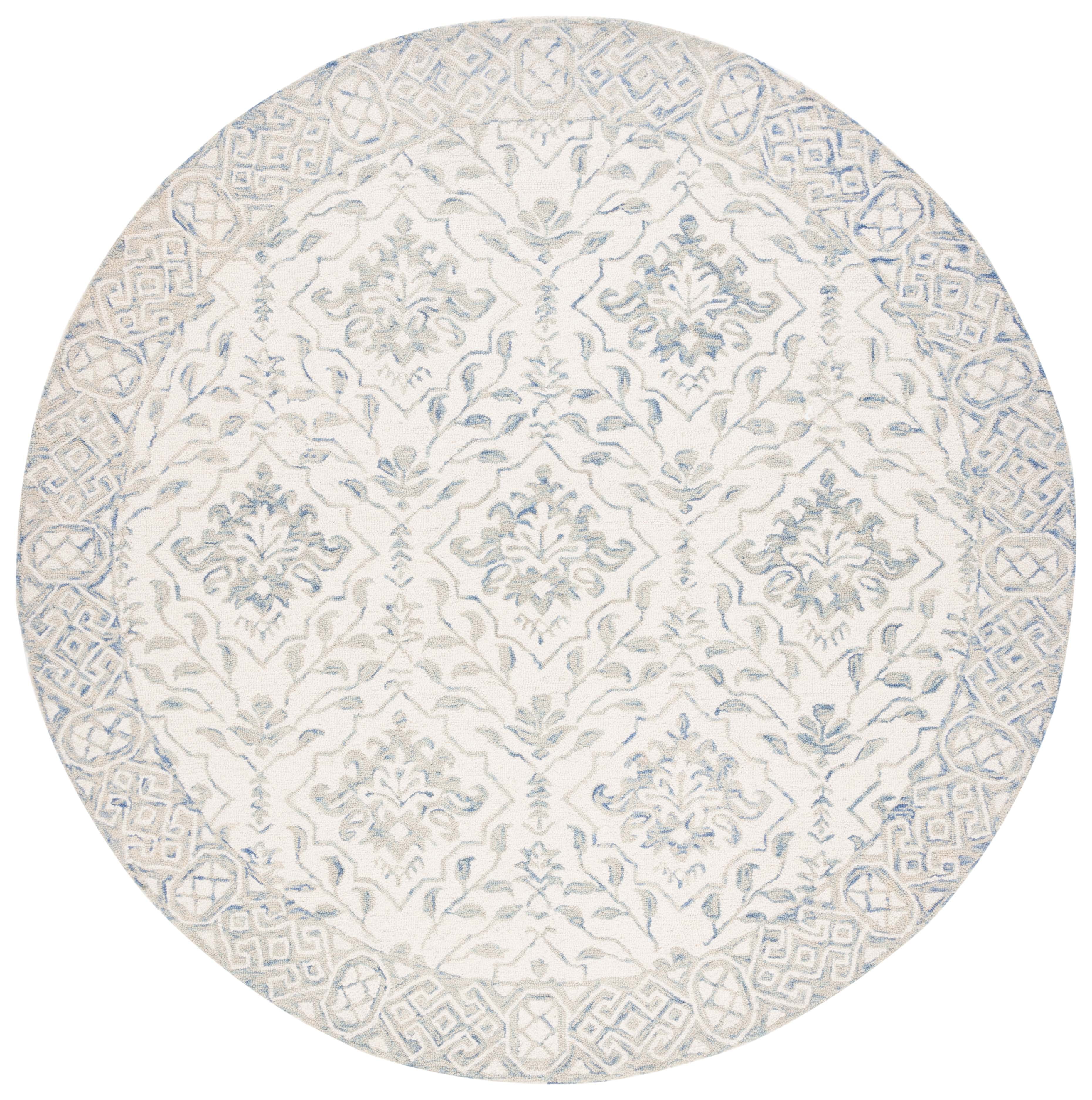 Handmade Light Blue and Ivory Round Wool Area Rug