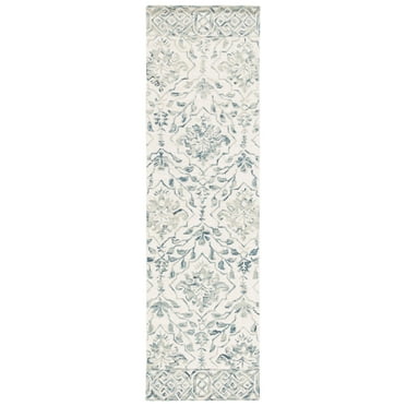SAFAVIEH Dip Dye Beranadette Floral Wool Runner Rug, Blue/Ivory, 2'3" x 16'