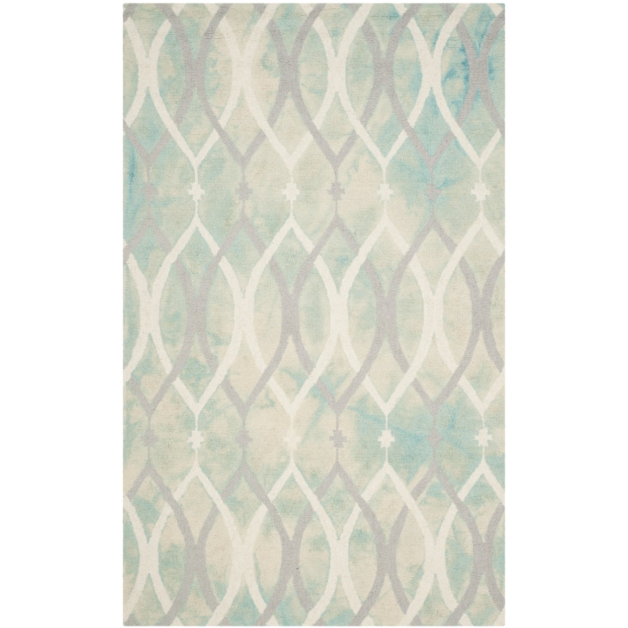 Green and Ivory Grey Hand-Tufted Wool 4' x 6' Area Rug