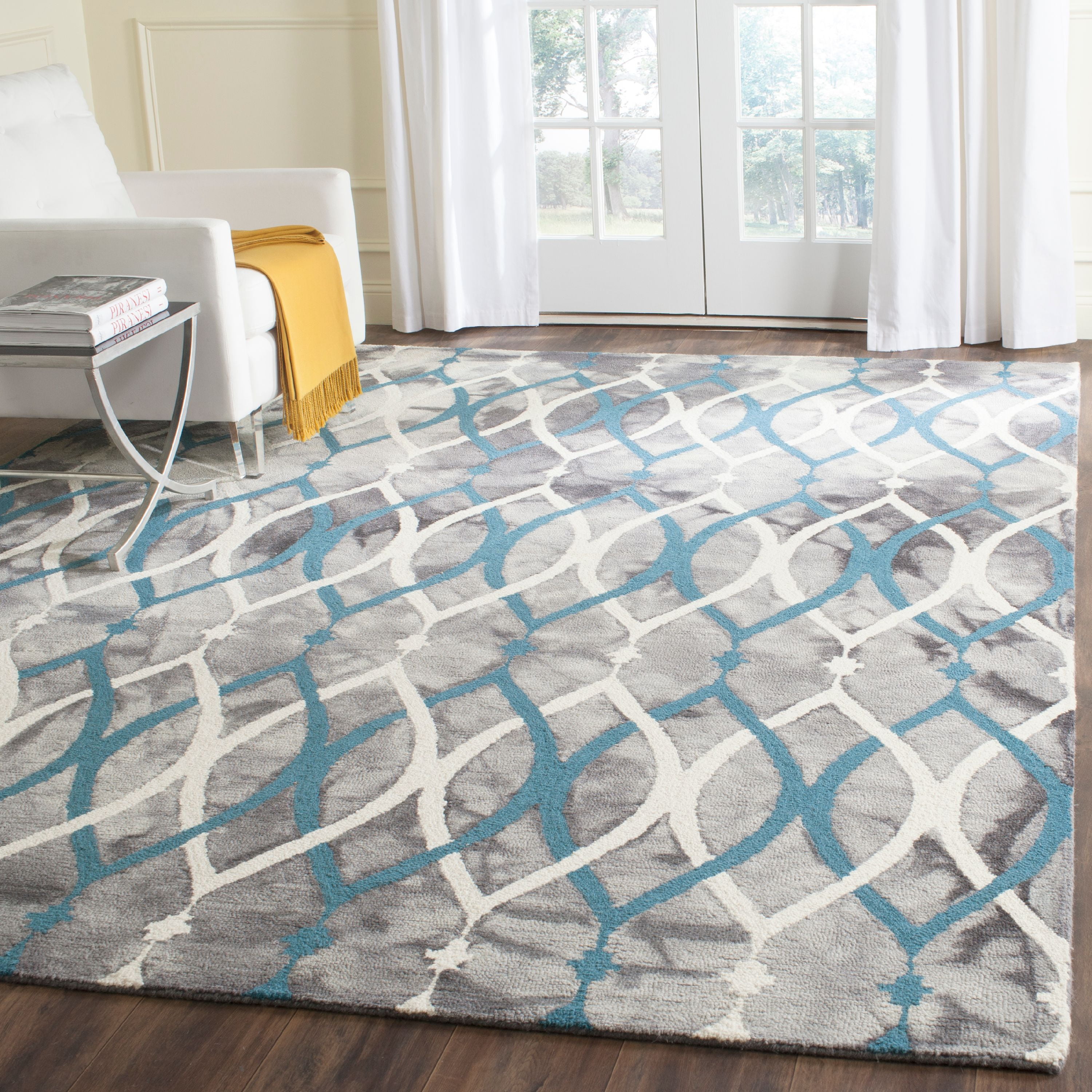 Hand-Tufted Woolen Splash Square Area Rug in Gray, 7'x7'