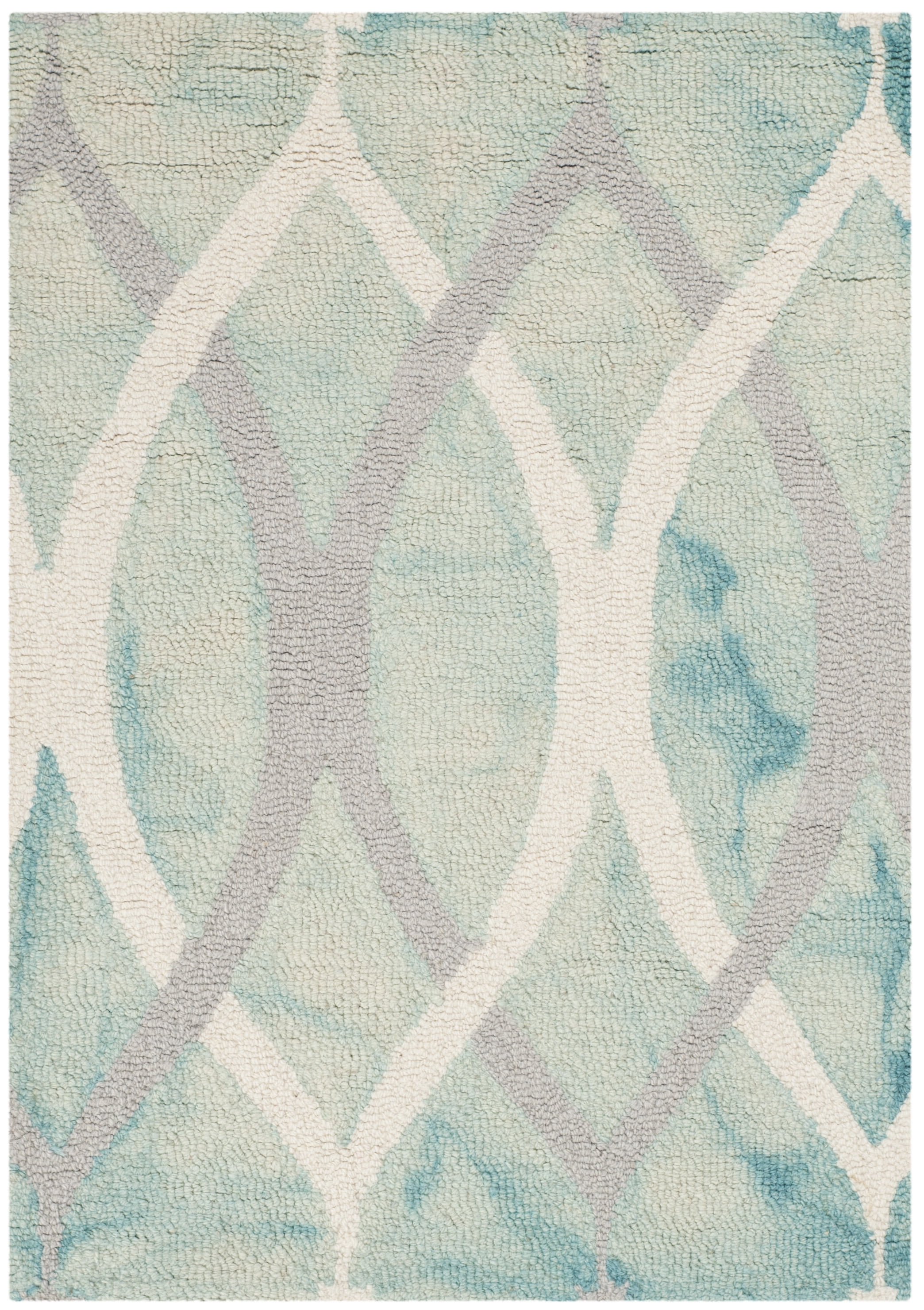 Green and Ivory Grey Hand-Tufted Wool Area Rug, 2' x 3'