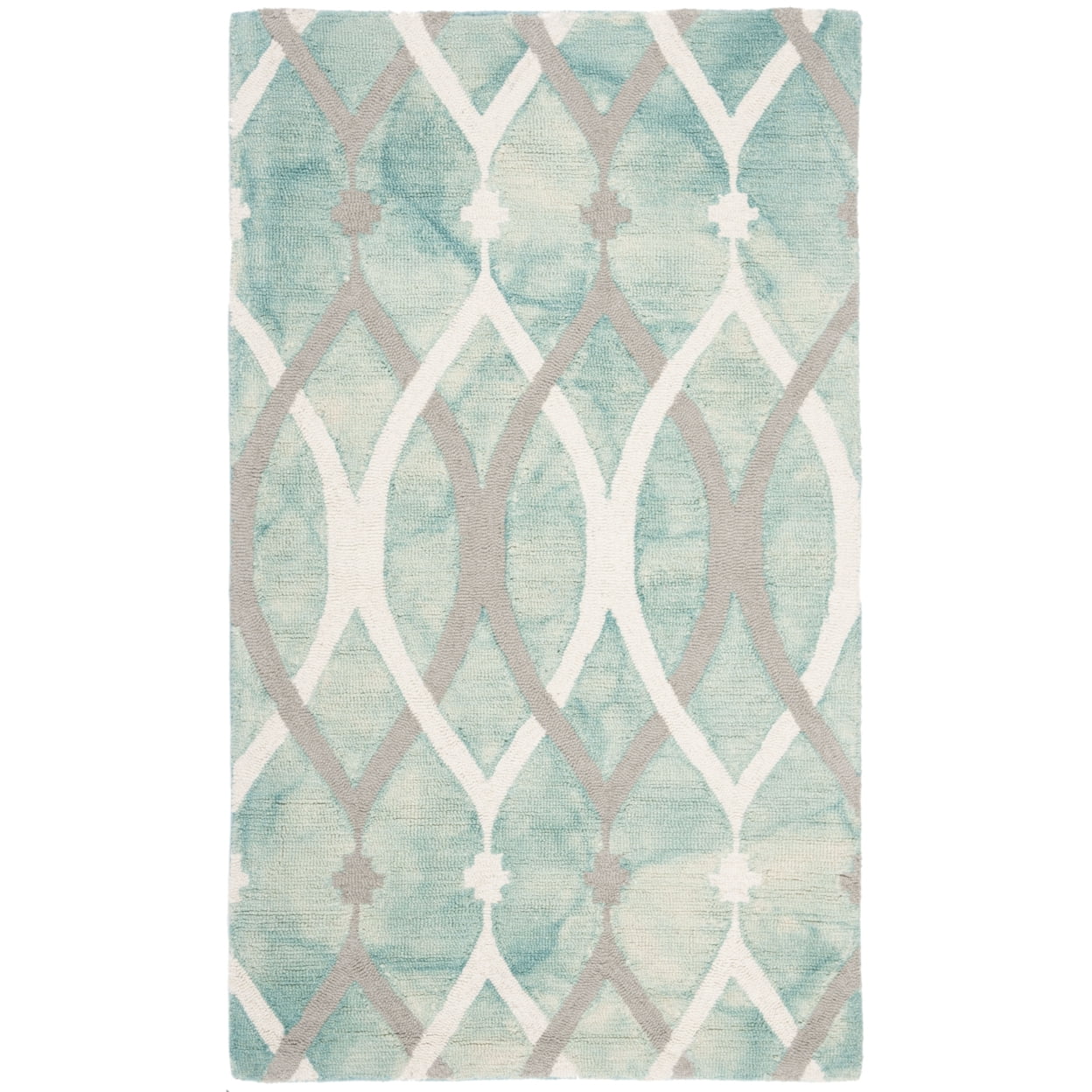 Handmade Green and Ivory Geometric Wool Area Rug