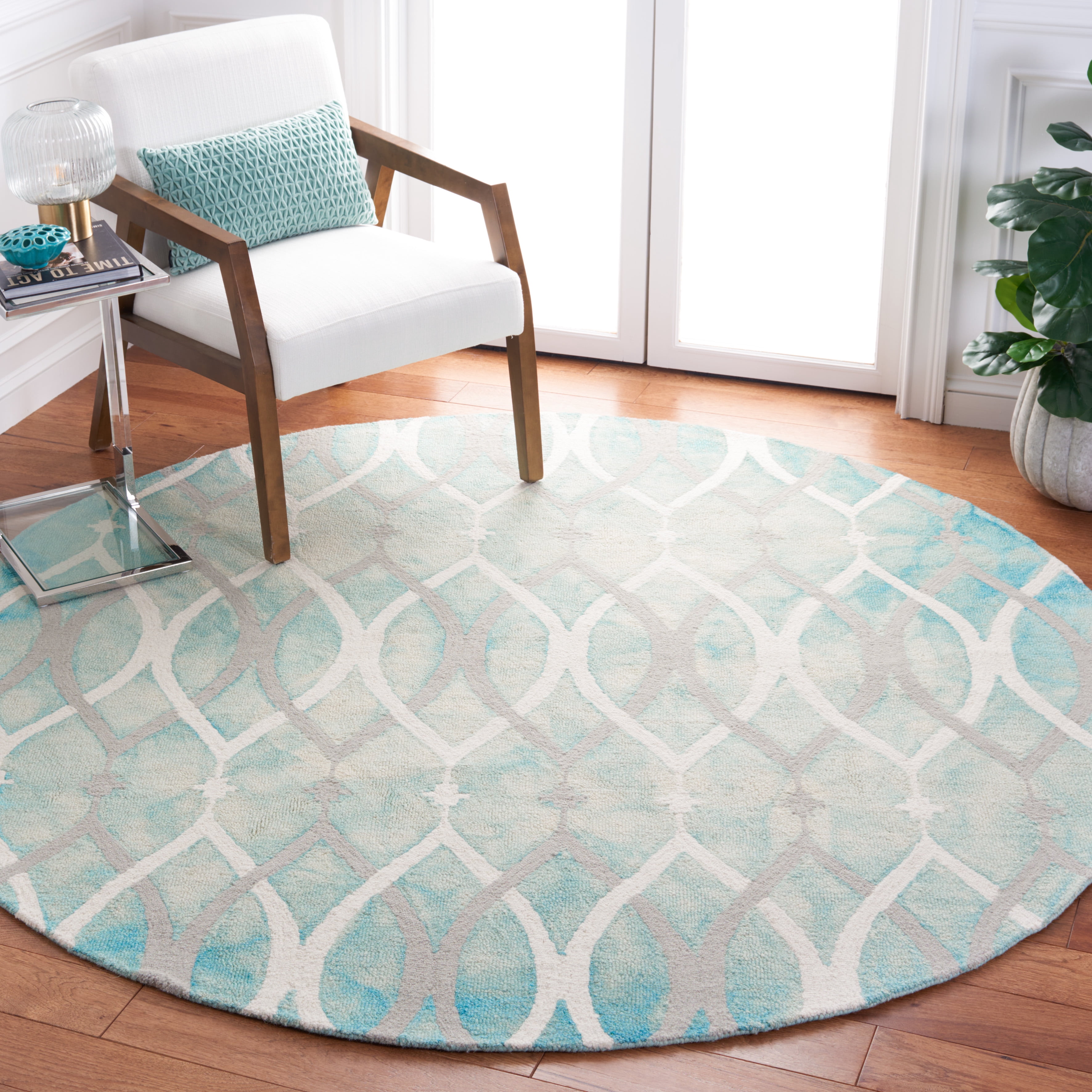 Safavieh Dip Dye Britton Distressed Wool Area Rug, Green/Ivory Gray, 5' x 5' Round
