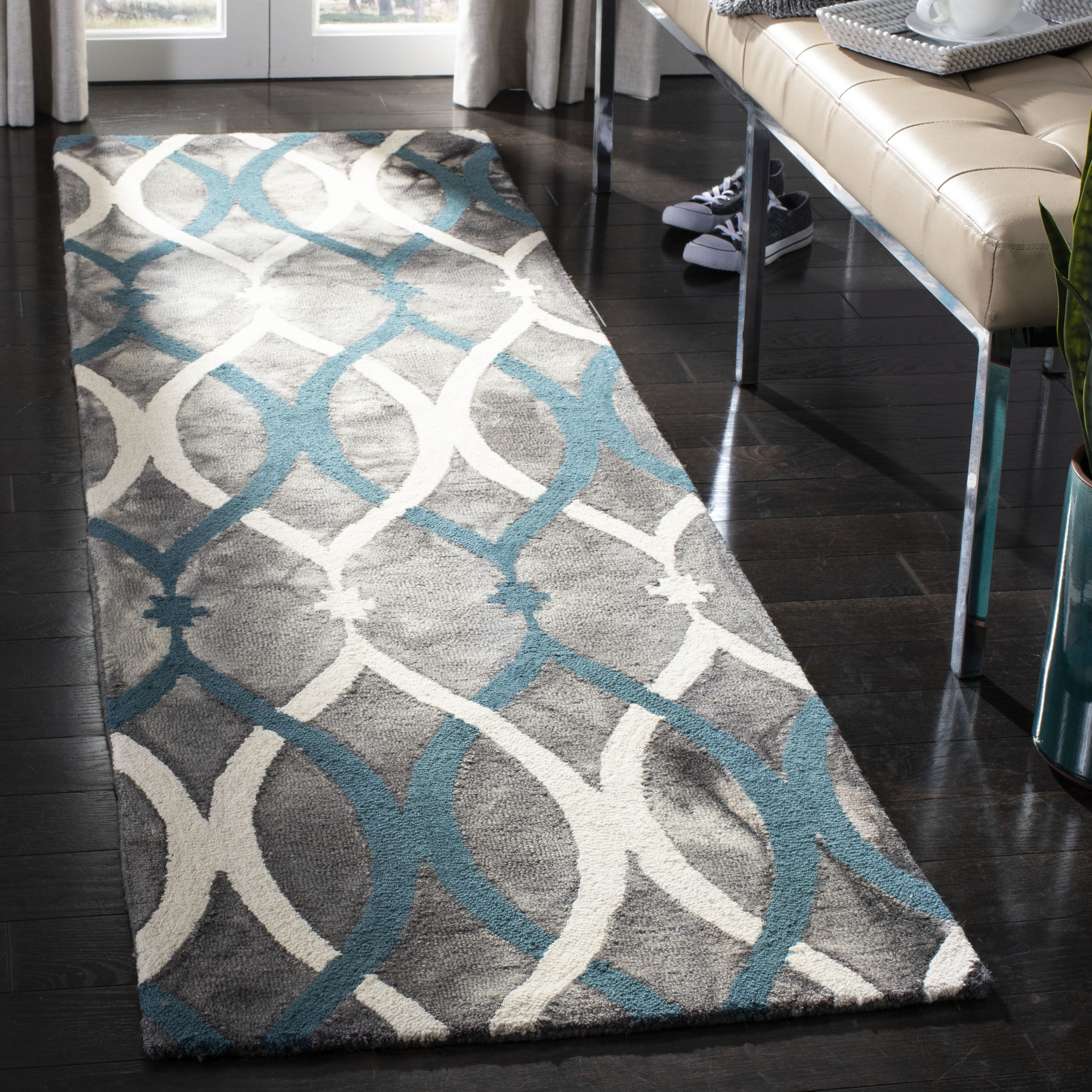 Gray and Blue Hand-Tufted Wool Runner Rug