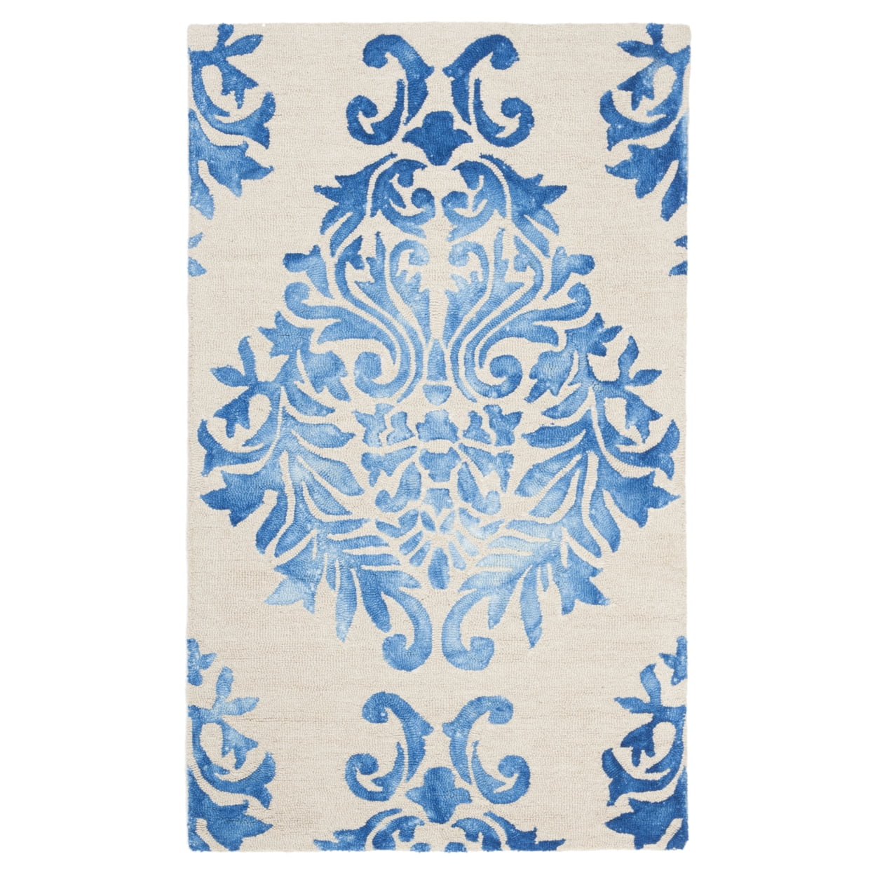 Beige and Blue Hand-Tufted Wool Rectangular Area Rug