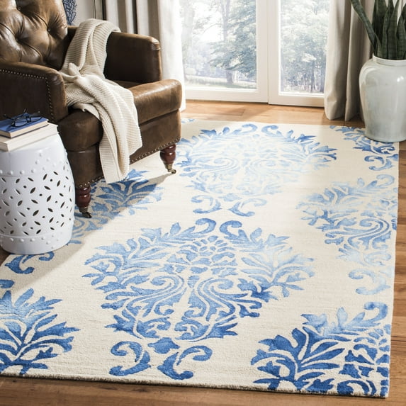 SAFAVIEH Dip Dye Cadence Damask Wool Area Rug, Beige/Blue, 5' x 8'