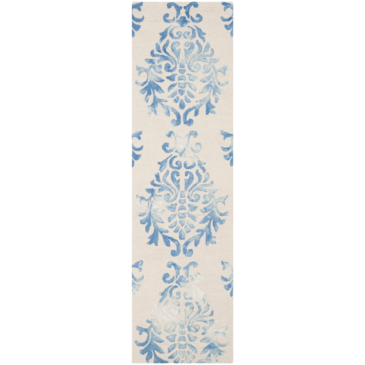 Handmade Beige and Blue Wool Tufted Runner Rug 2'3" x 6'