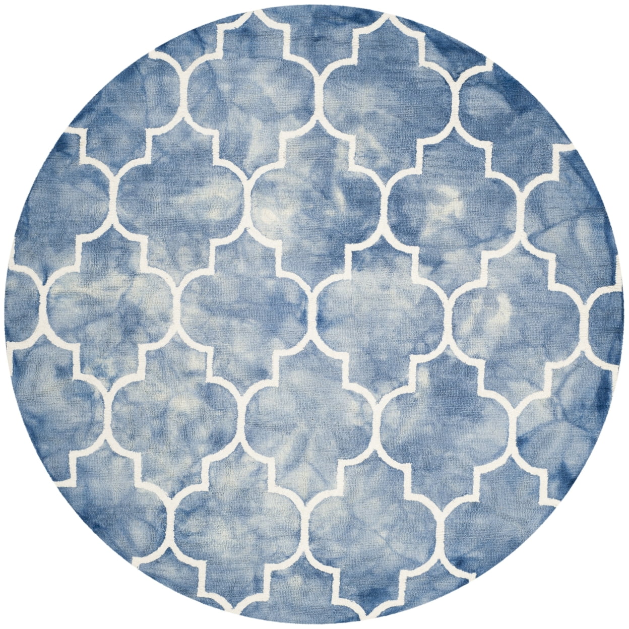 Dip Dye Blue and Ivory Round Wool Area Rug