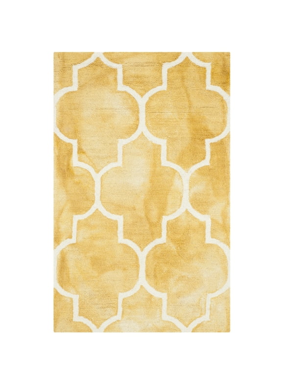 SAFAVIEH Dip Dye Calanthe Faded Geometric Wool Area Rug, Gold/Ivory, 2'6" x 4'